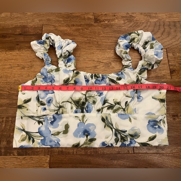 Abercrombie Scrunch Strap Poplin Top in Blue/Green Floral Print, Size XL - Picture 14 of 15